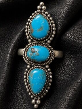 💙 Seyara Bella Sterling Silver Triple Turquoise Statement Ring 💙